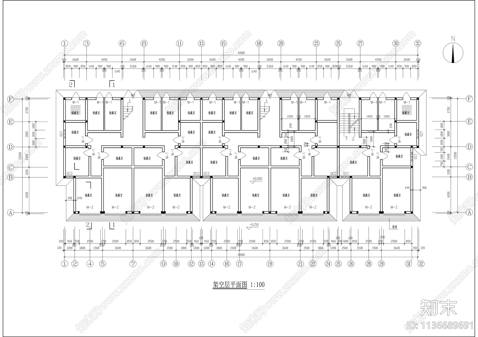 六层坡屋顶住宅楼建筑cad施工图下载【ID:1136689691】