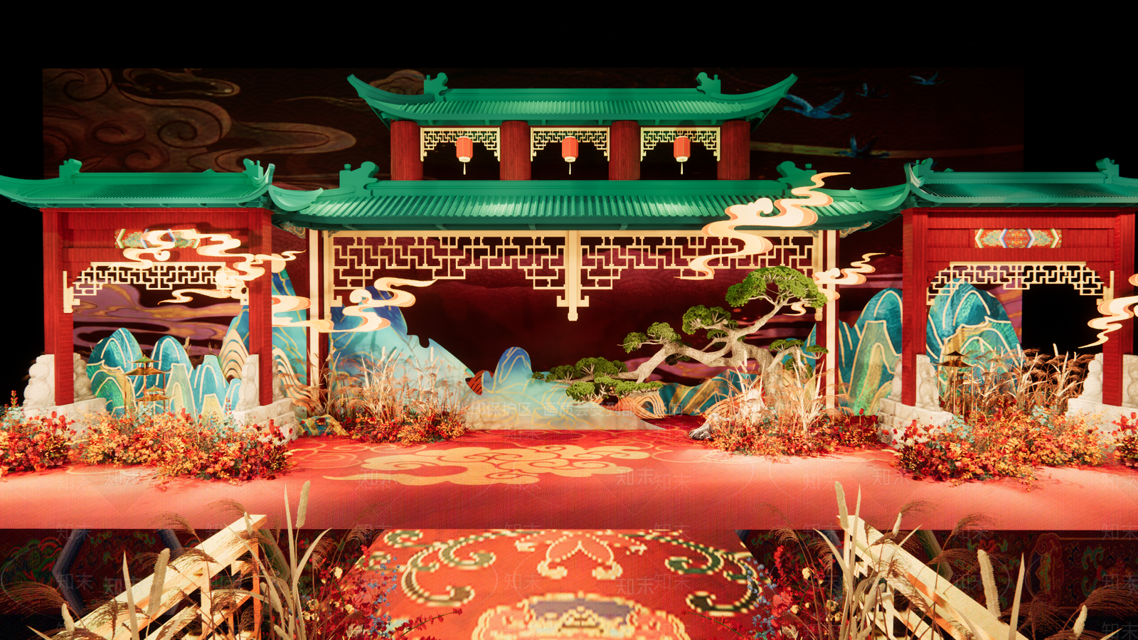 中式婚礼宴会厅SU模型下载【ID:1136693446】