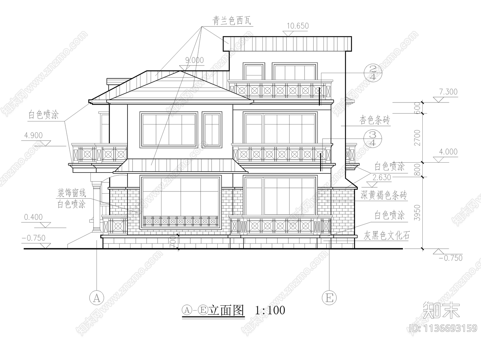 二层精美别墅建筑cad施工图下载【ID:1136693159】