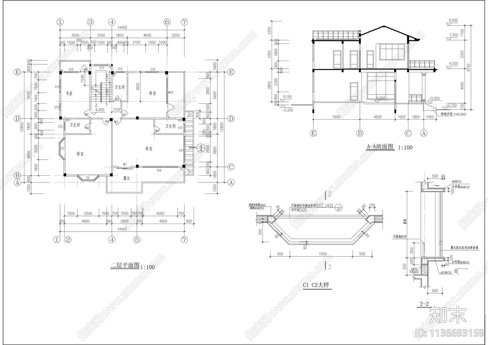 二层精美别墅建筑cad施工图下载【ID:1136693159】