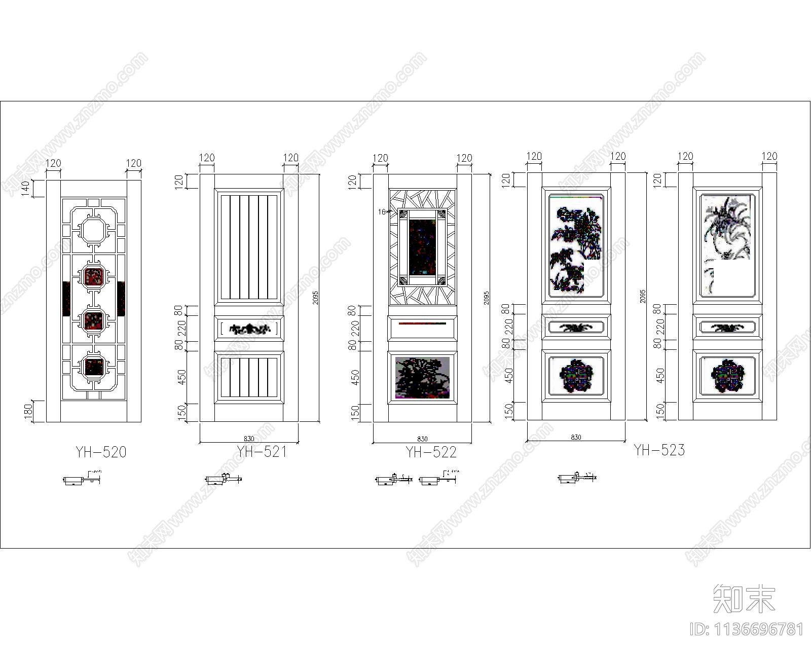 经典中式木门施工图下载【ID:1136696781】