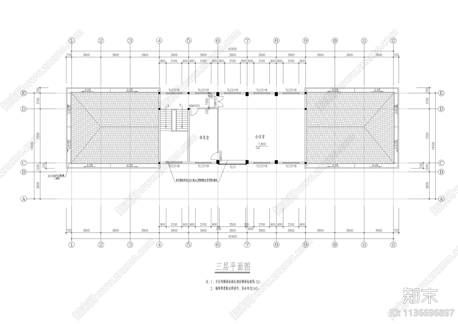 三层独栋办公楼建筑cad施工图下载【ID:1136696897】