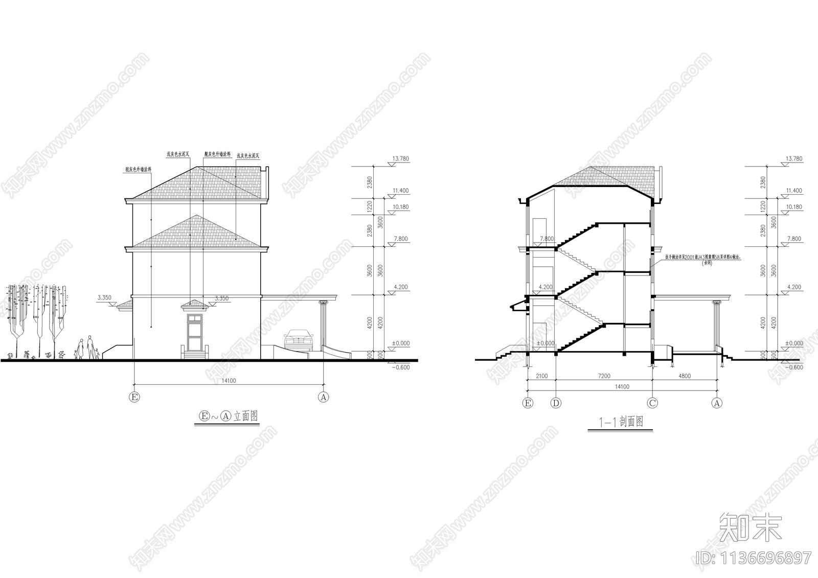 三层独栋办公楼建筑cad施工图下载【ID:1136696897】
