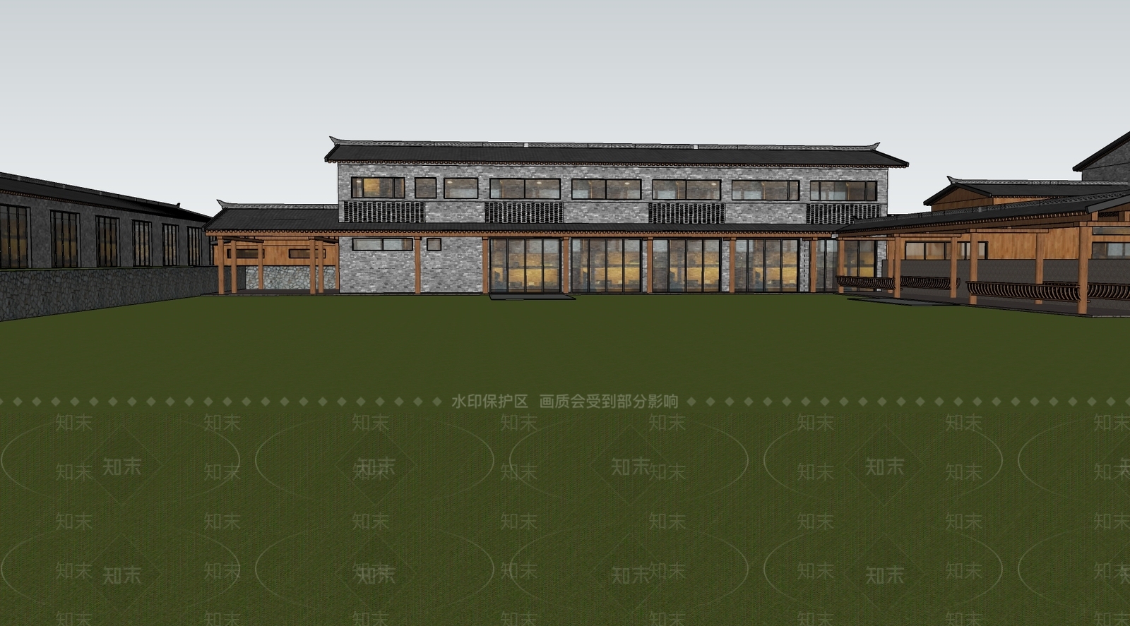 新中式民宿建筑SU模型下载【ID:1136702378】