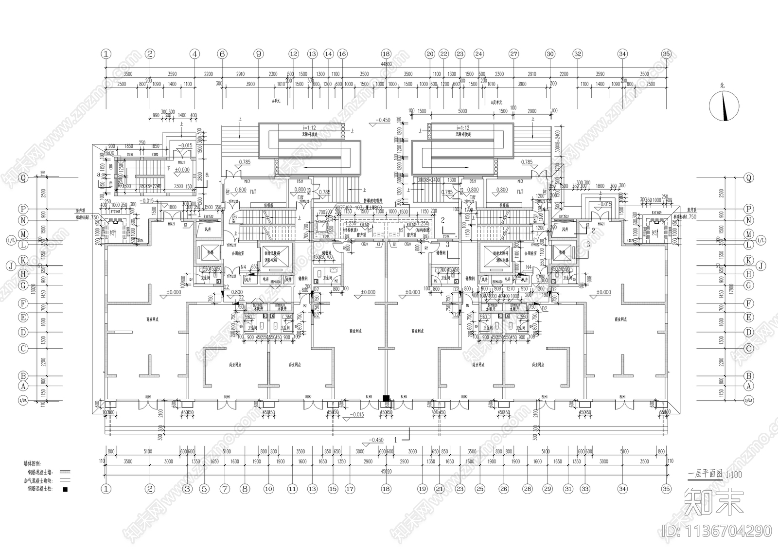 一梯四户小高层建筑cad施工图下载【ID:1136704290】