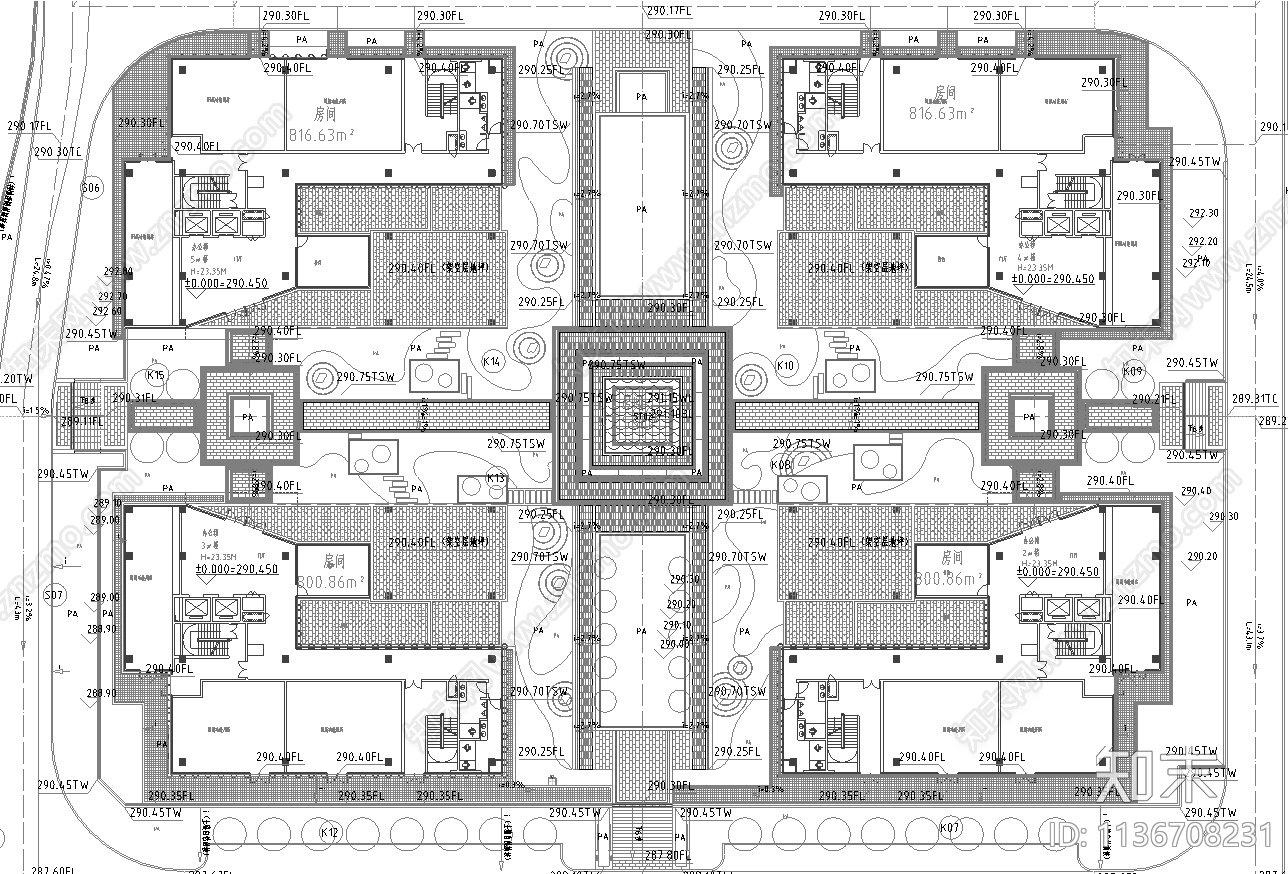 办公环境景观平面图cad施工图下载【ID:1136708231】