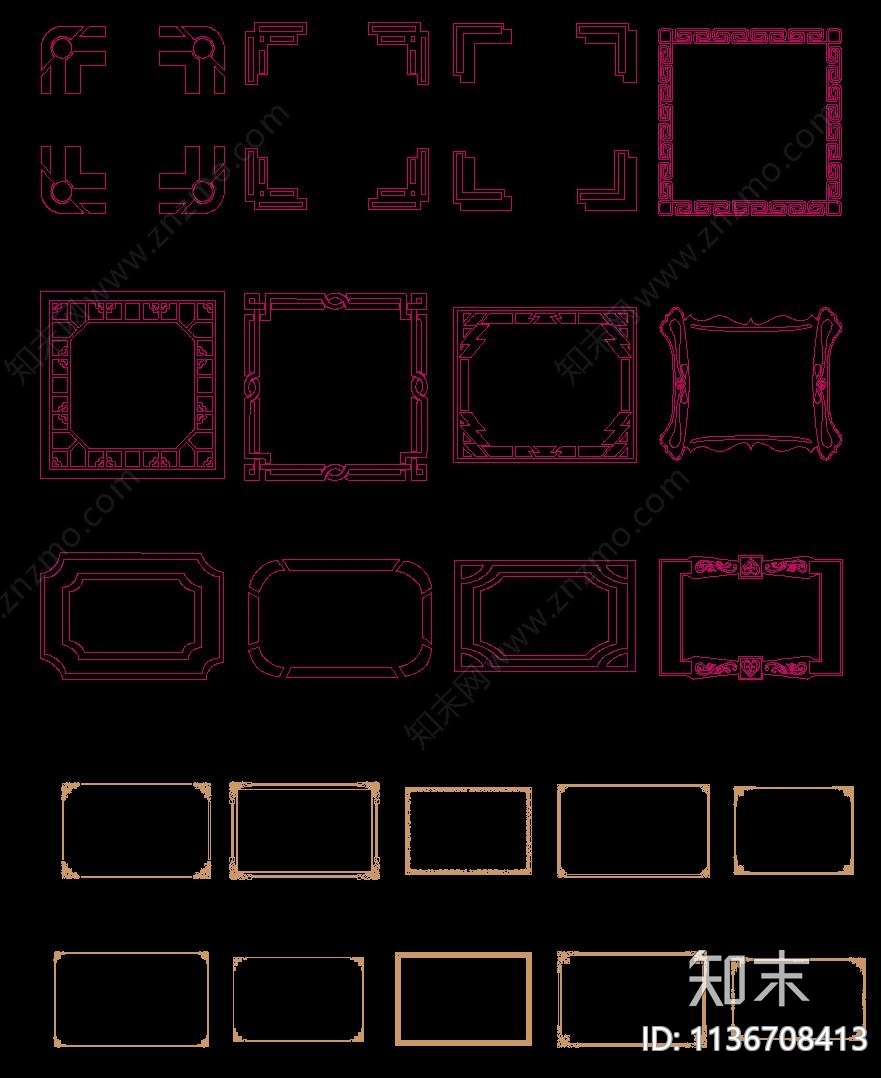 角花边框花纹施工图下载【ID:1136708413】