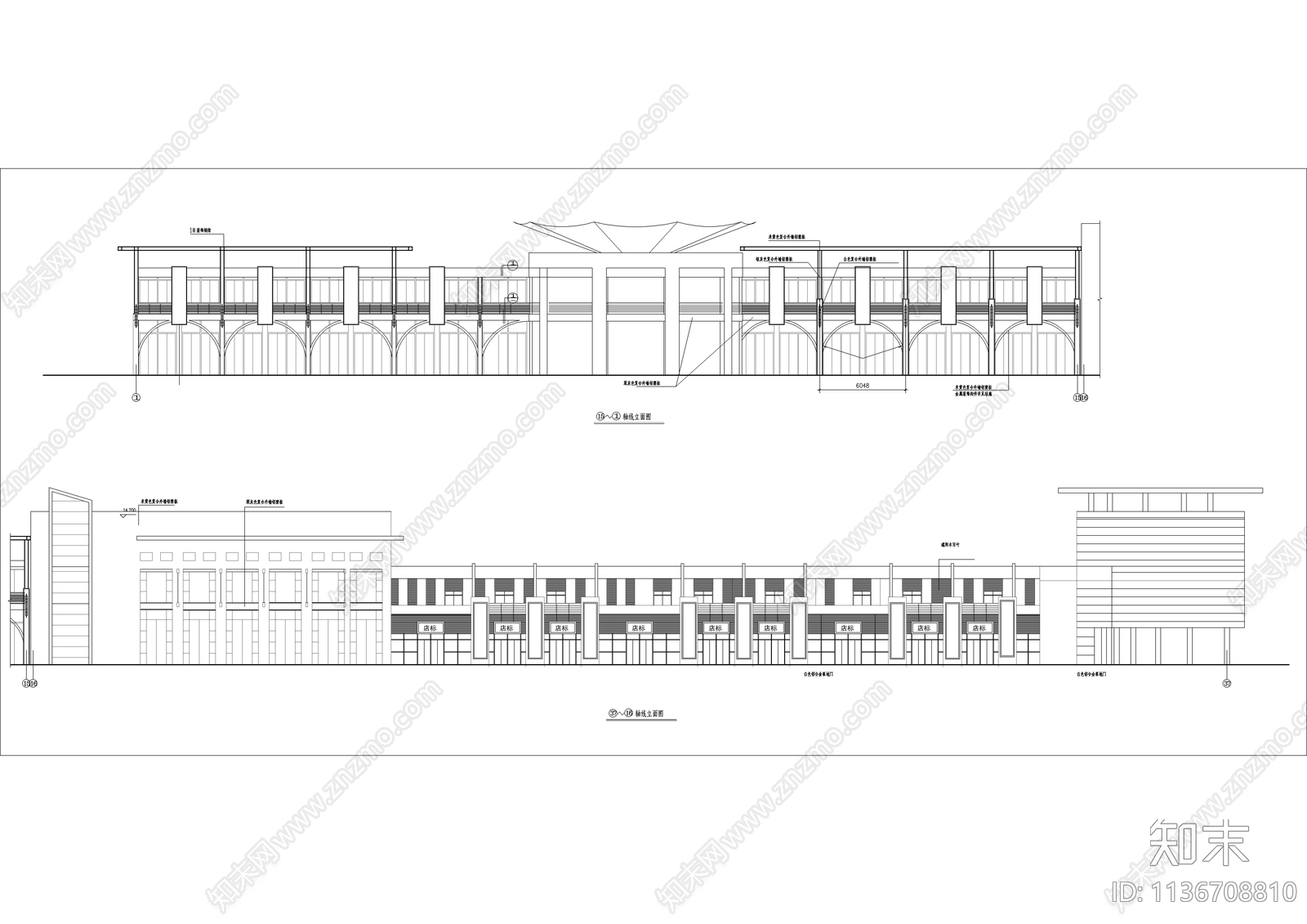 某步行街建筑cad施工图下载【ID:1136708810】