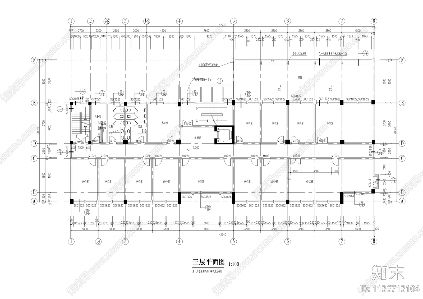 工商管理局办公楼建筑cad施工图下载【ID:1136713104】