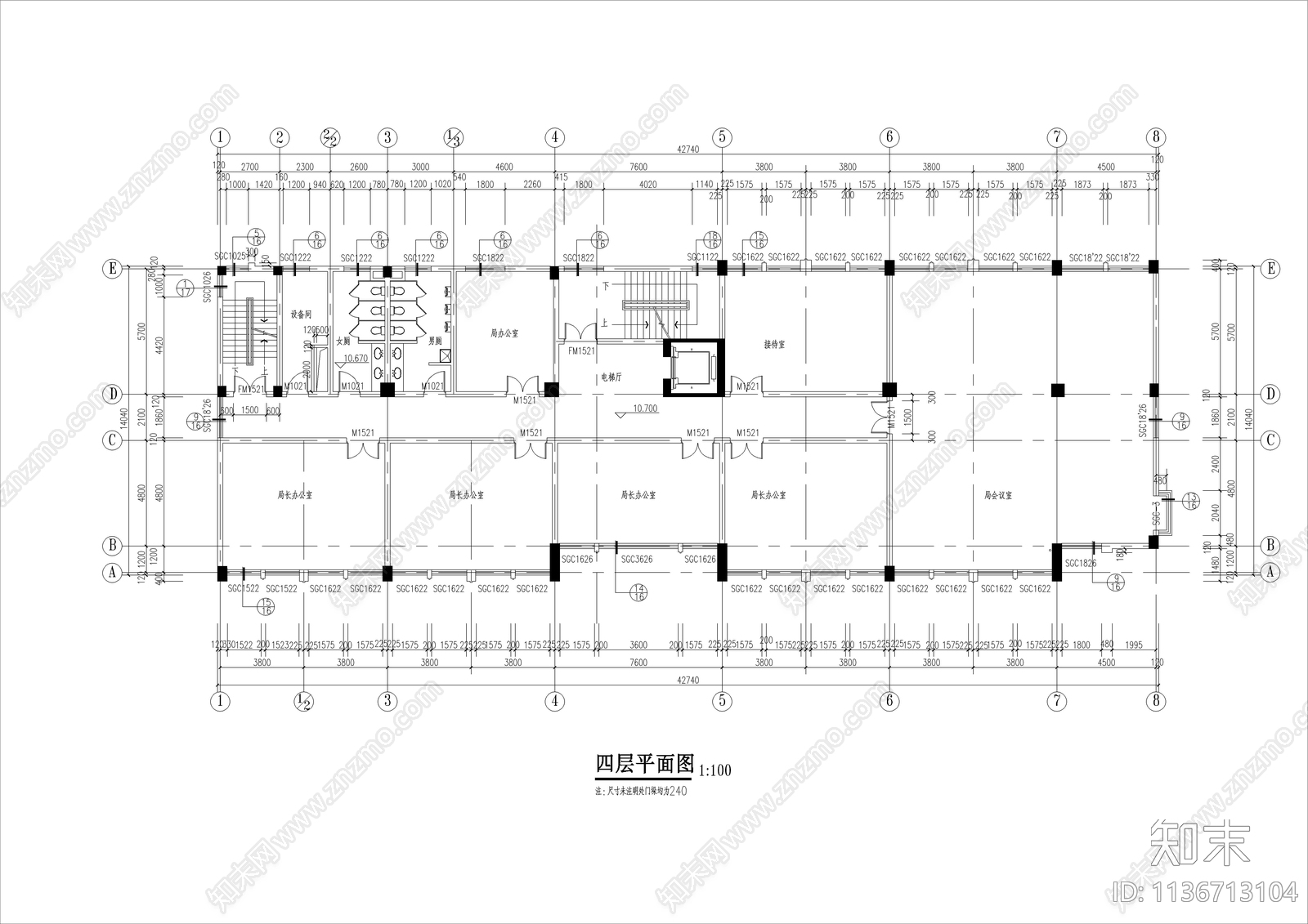 工商管理局办公楼建筑cad施工图下载【ID:1136713104】
