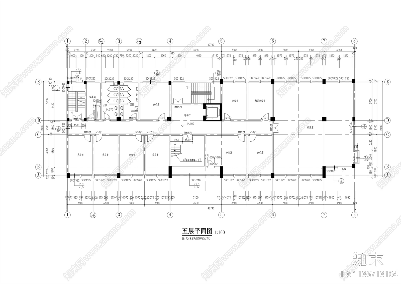 工商管理局办公楼建筑cad施工图下载【ID:1136713104】