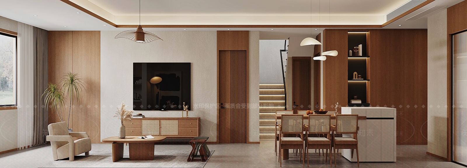 现代民宿客餐厅3D模型下载【ID:1136718546】