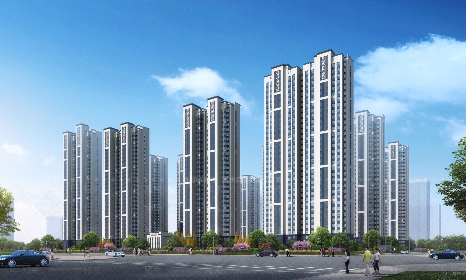 新中式小区建筑SU模型下载【ID:1136716933】
