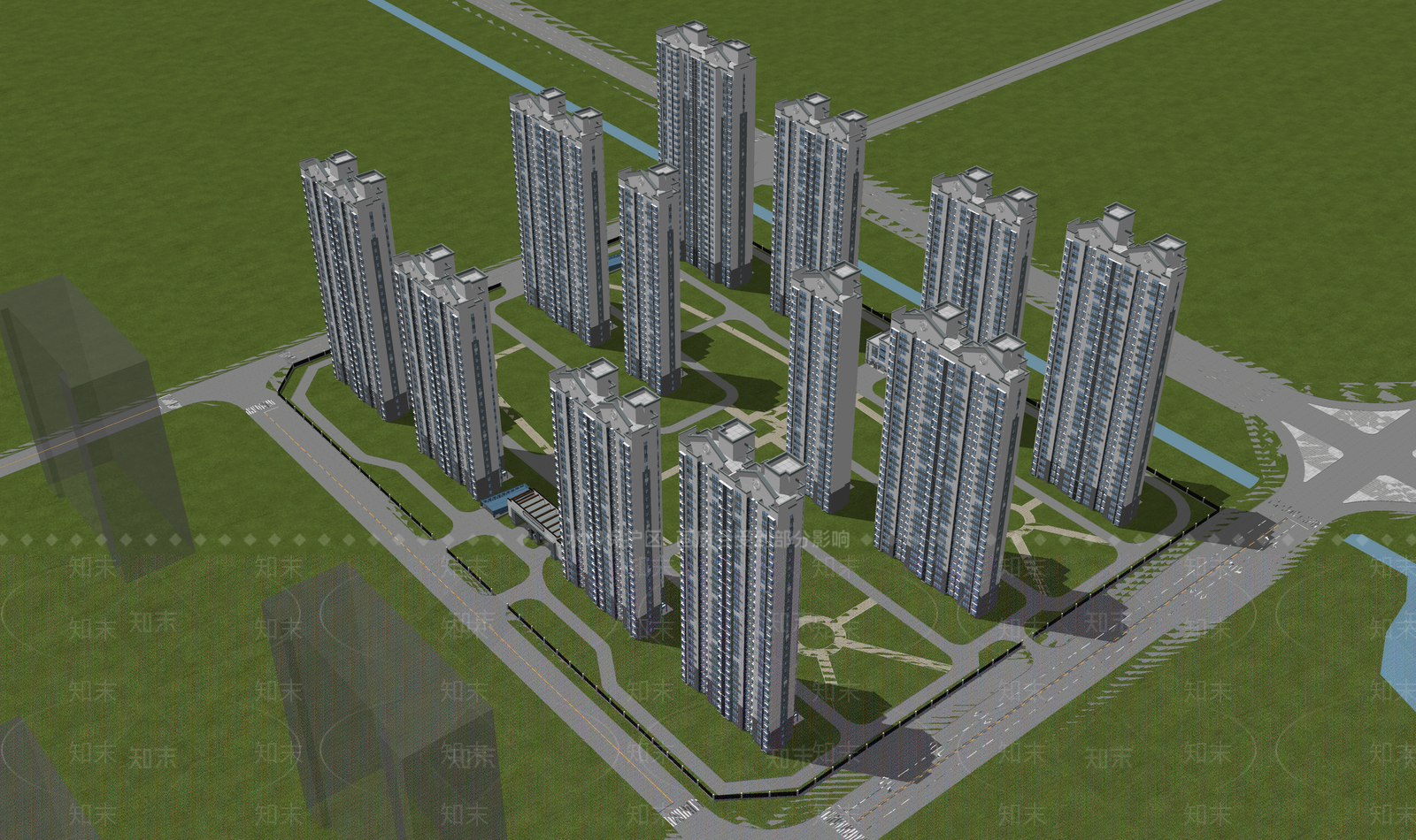 新中式小区建筑SU模型下载【ID:1136716933】