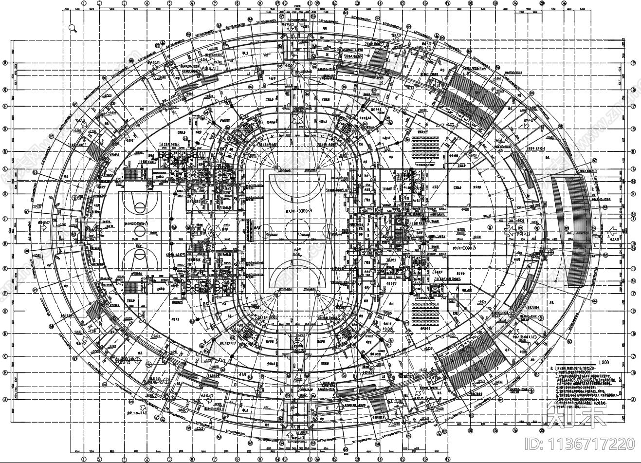 某市体育馆建筑cad施工图下载【ID:1136717220】