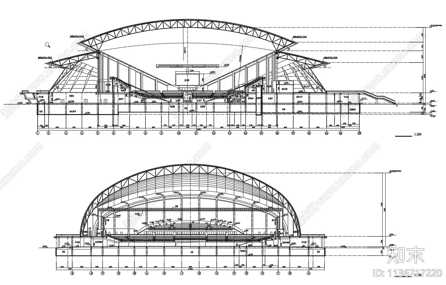 某市体育馆建筑cad施工图下载【ID:1136717220】