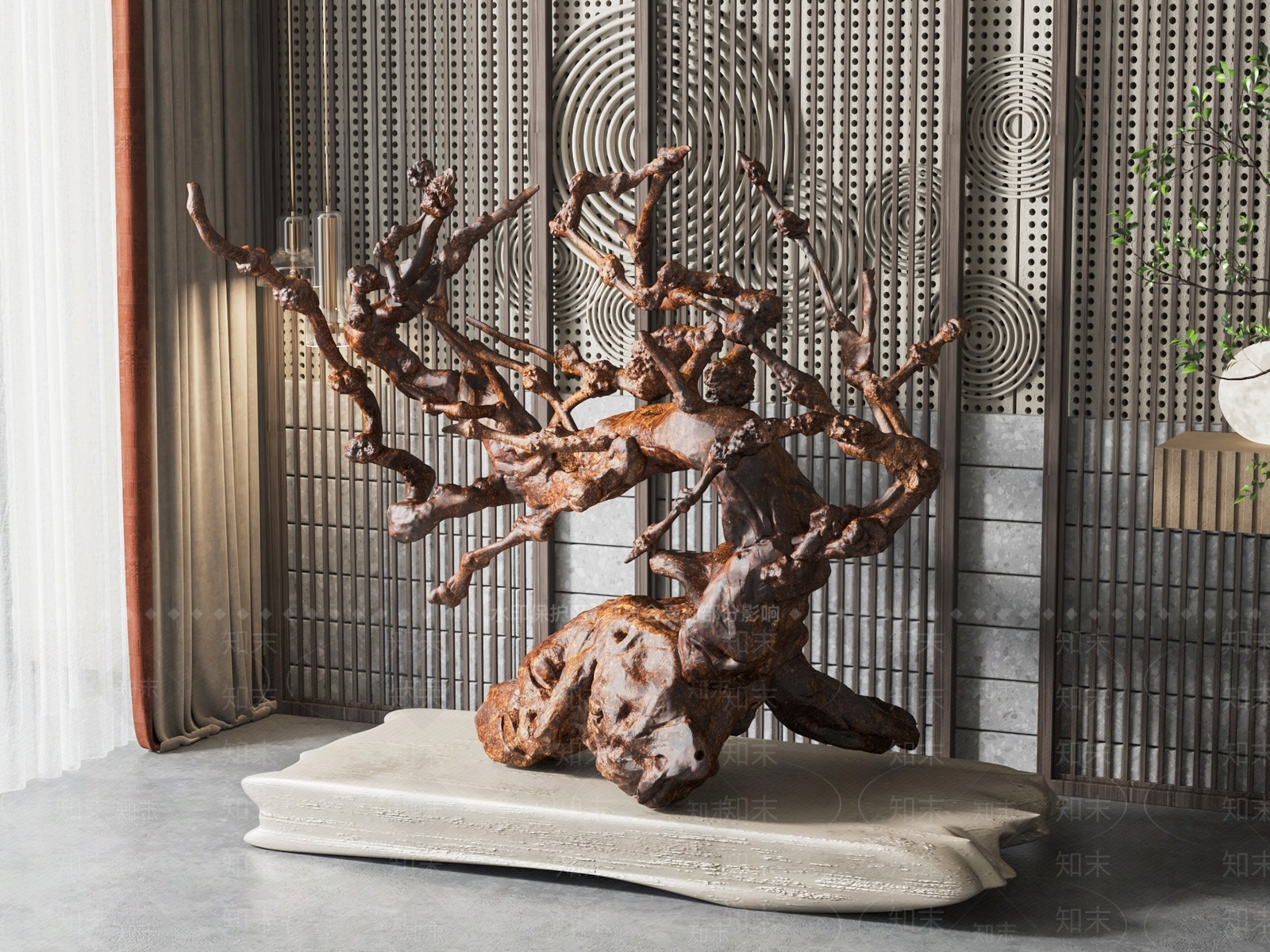 新中式树根雕塑摆件SU模型下载【ID:1136717118】