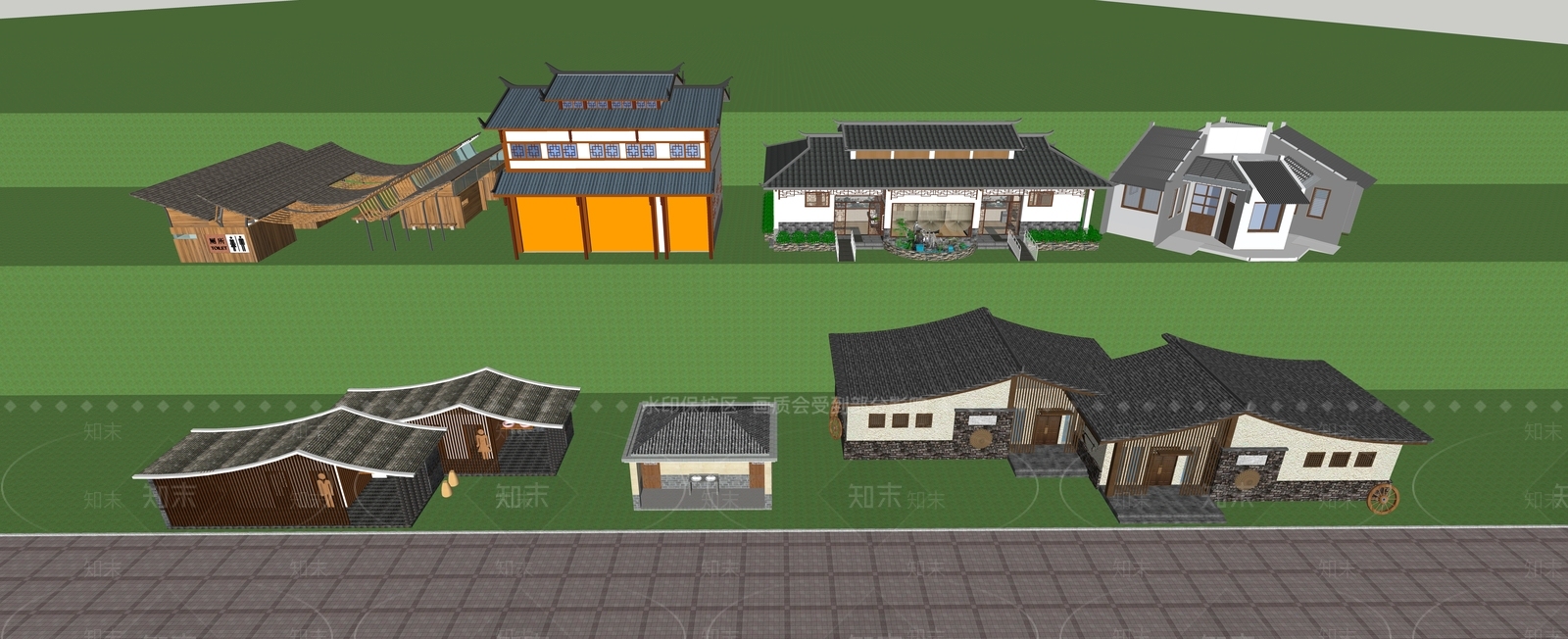 新中式风格公共厕所SU模型下载【ID:1136717647】