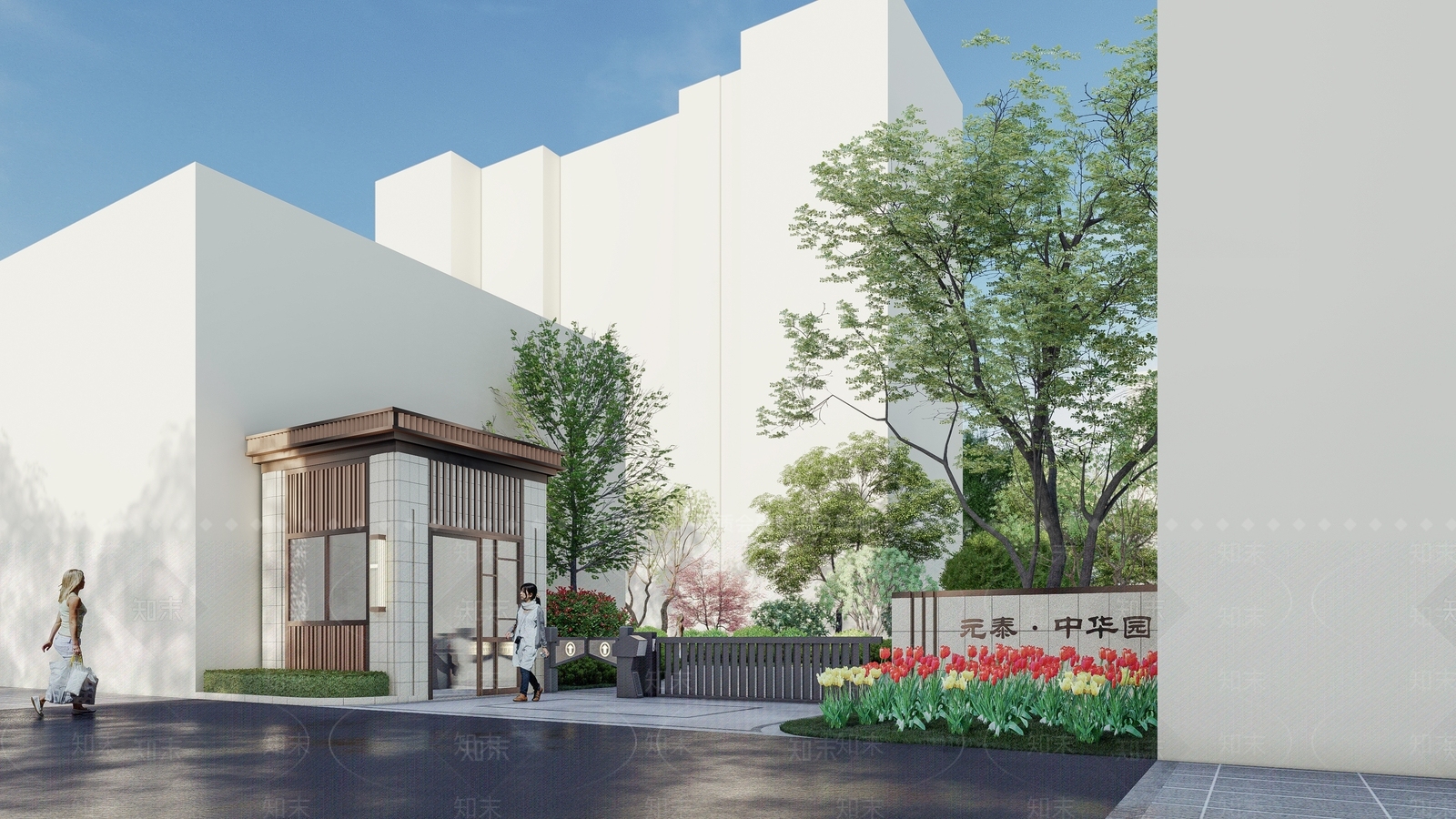 现代风格小区入口大门SU模型下载【ID:1136718122】