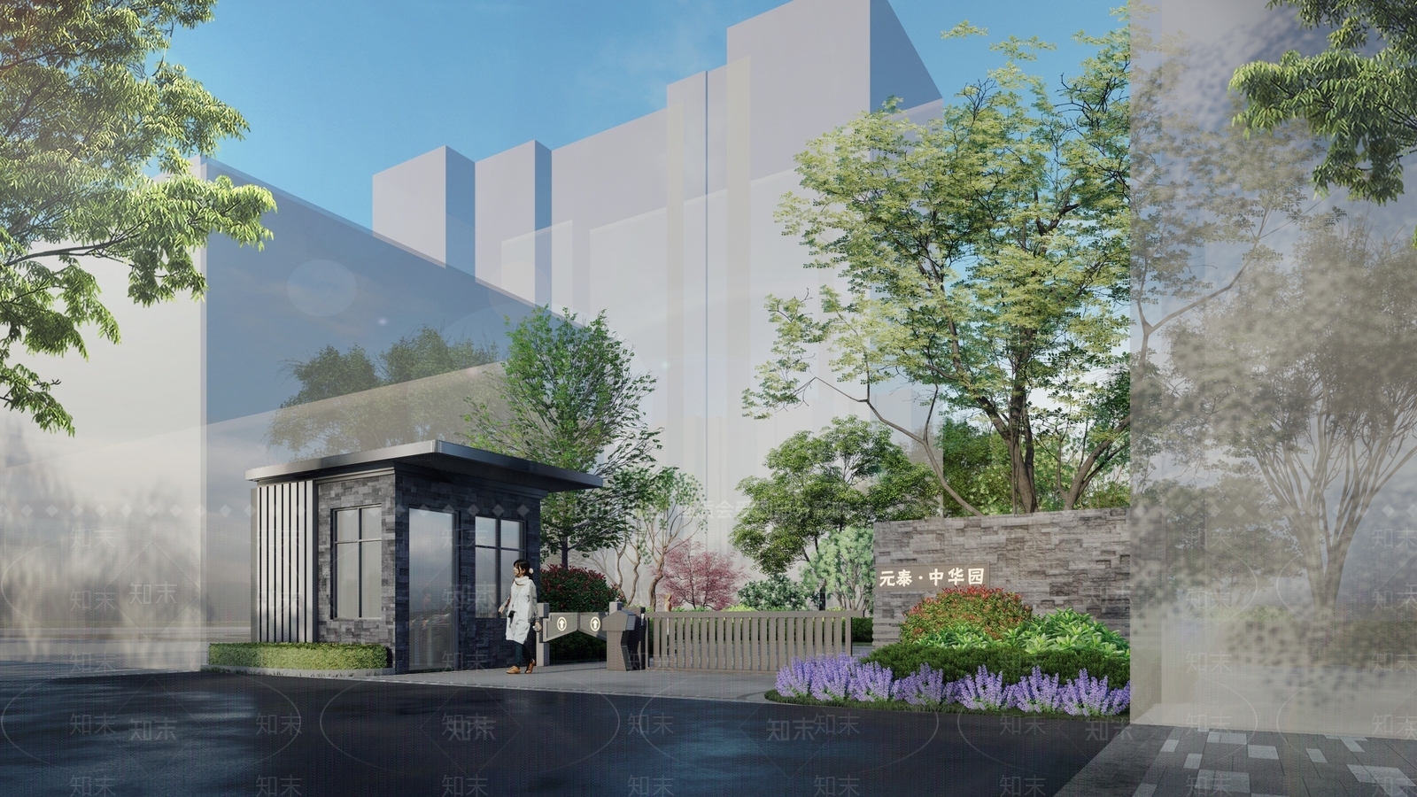 现代风格小区入口大门SU模型下载【ID:1136718284】