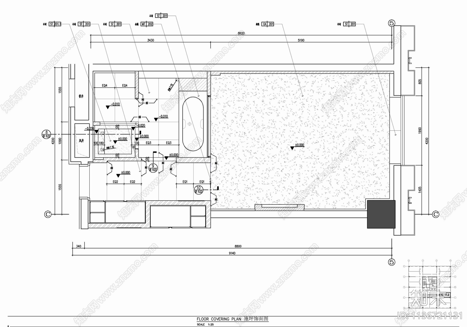 希尔顿酒店标准双床房室内施工图下载【ID:1136721131】