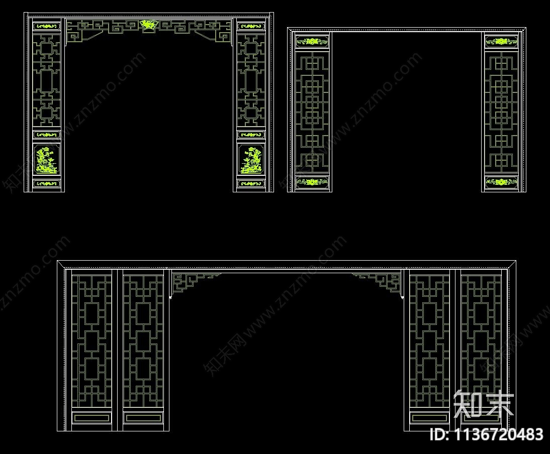 木垭口隔断花格cad施工图下载【ID:1136720483】