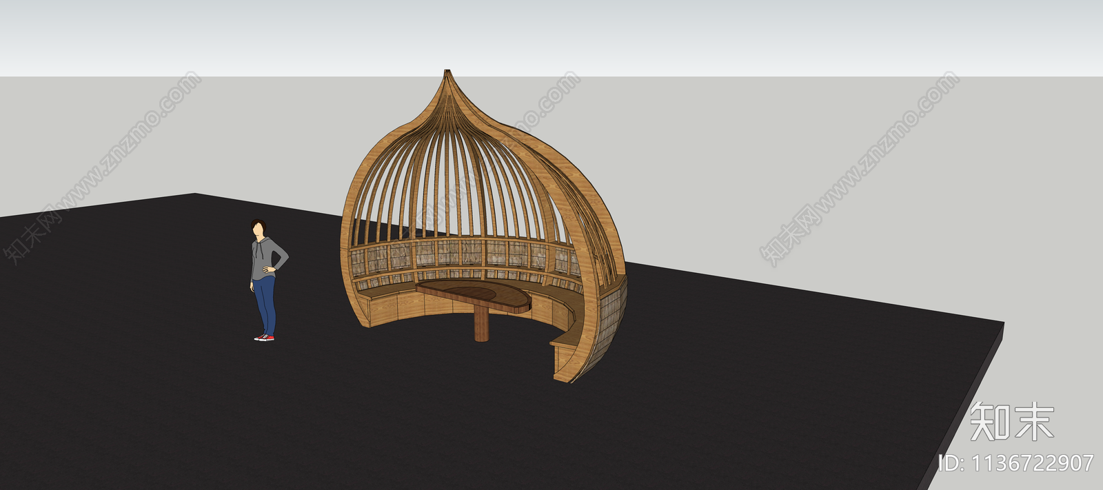 现代木质景观亭SU模型下载【ID:1136722907】