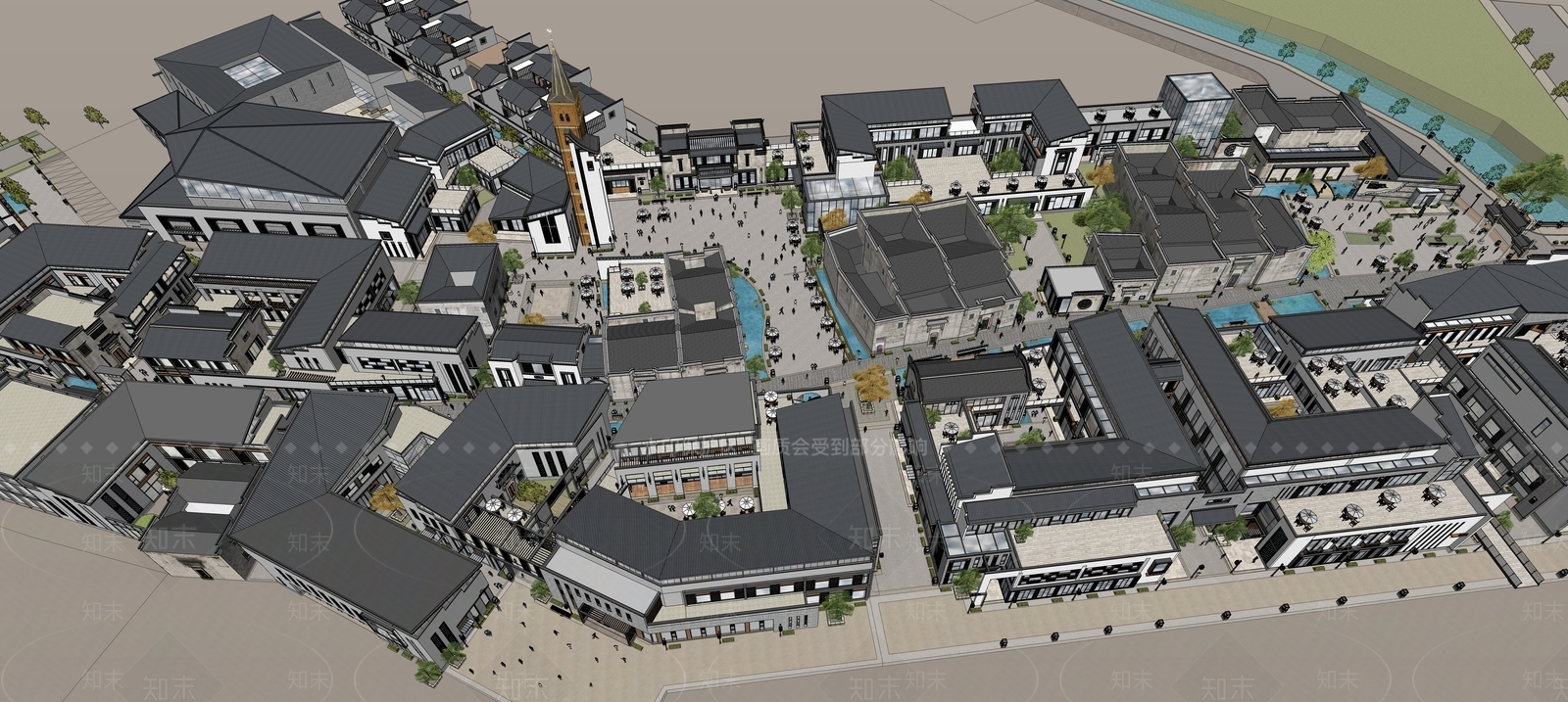 中式古镇商业街SU模型下载【ID:1136725383】