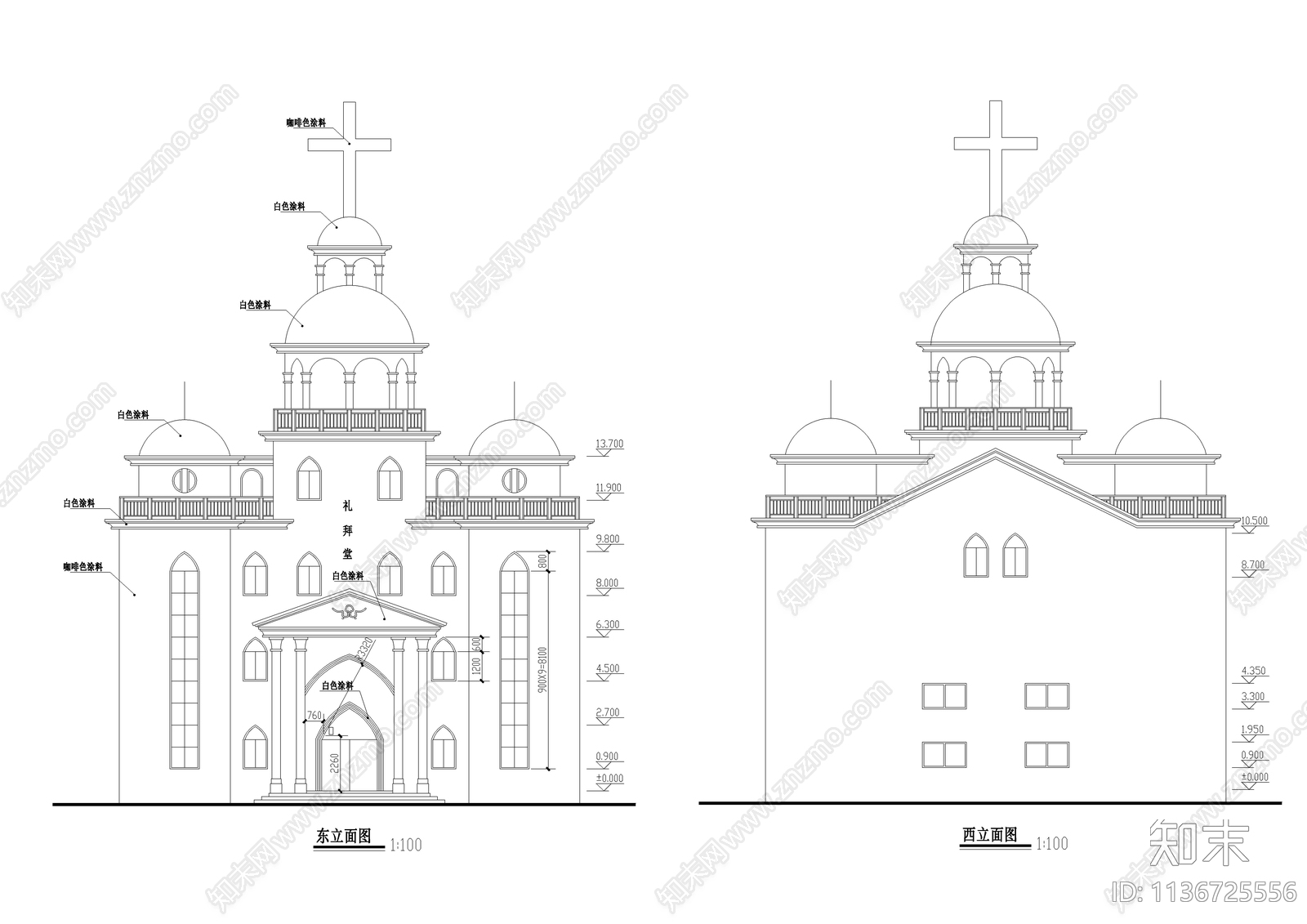 三层教堂建施施工图下载【ID:1136725556】