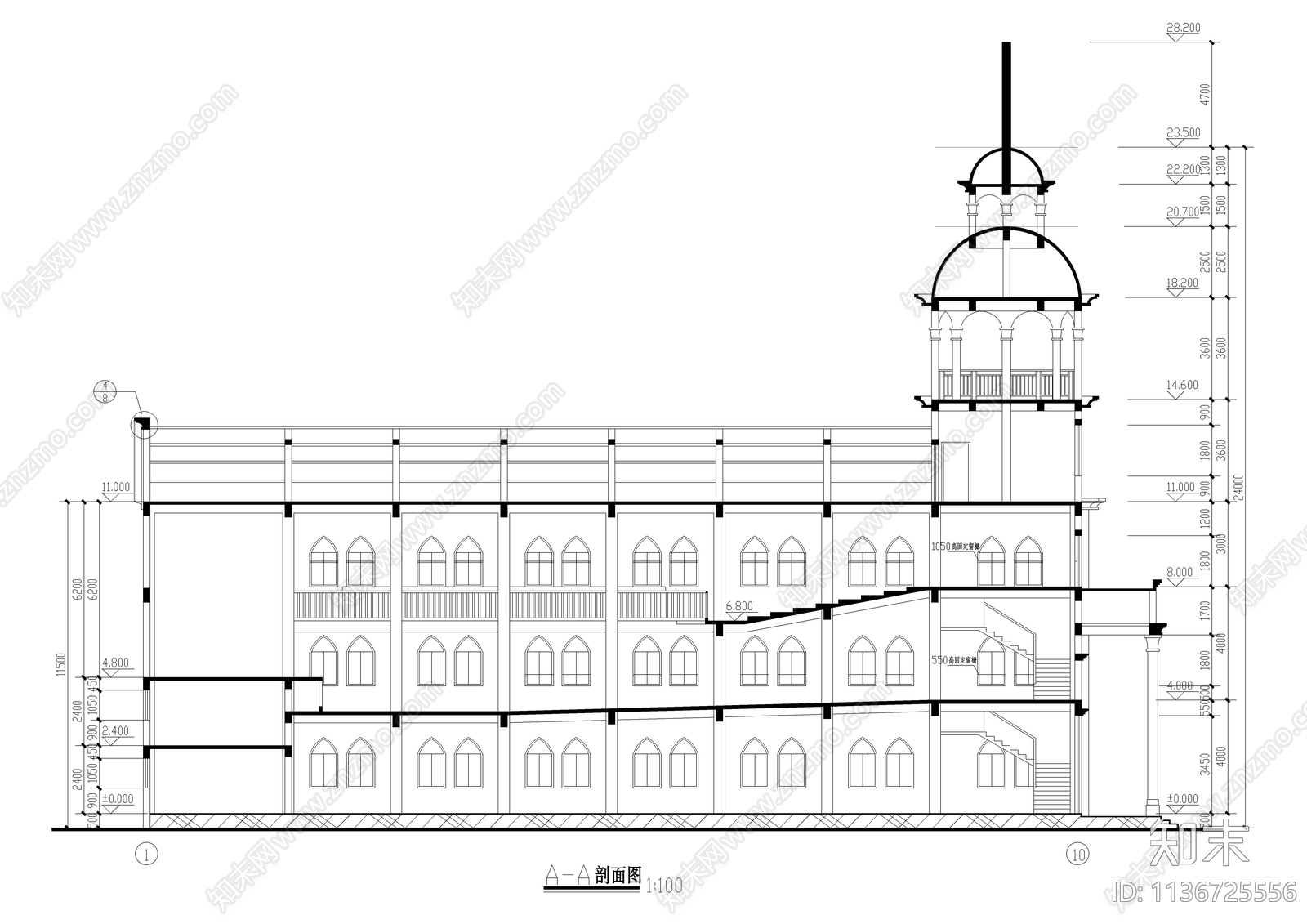 三层教堂建施施工图下载【ID:1136725556】