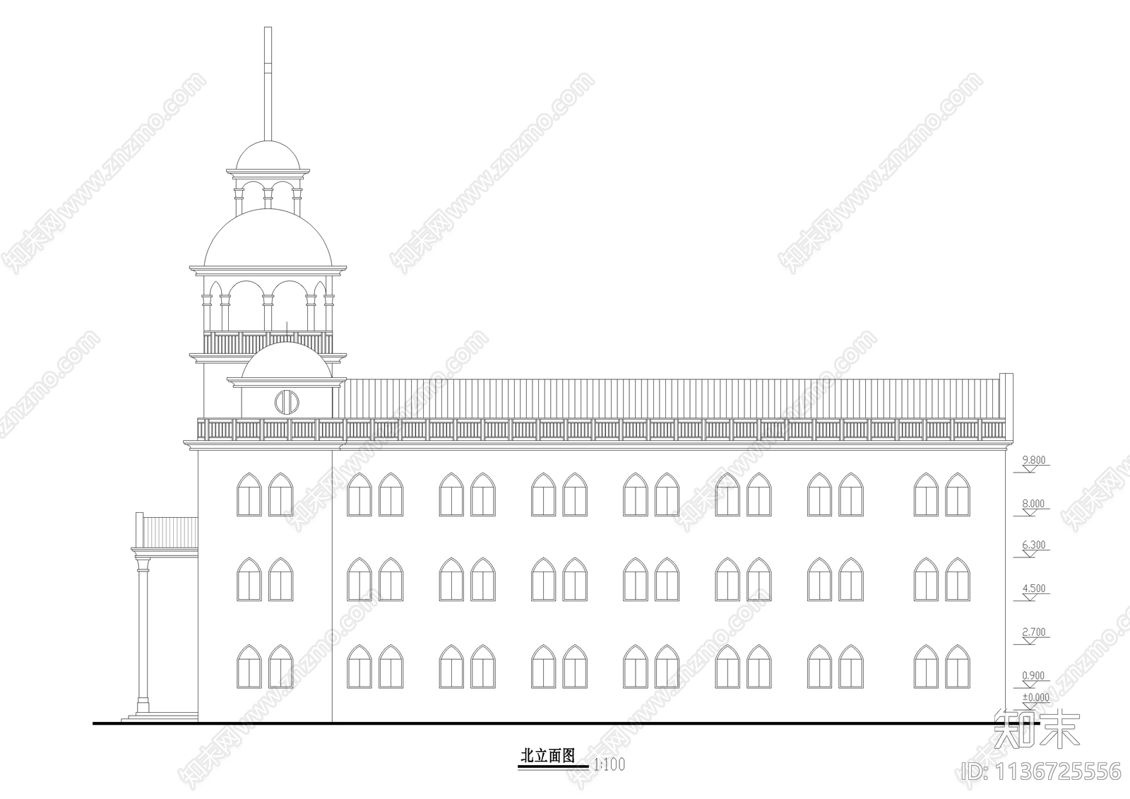 三层教堂建施施工图下载【ID:1136725556】