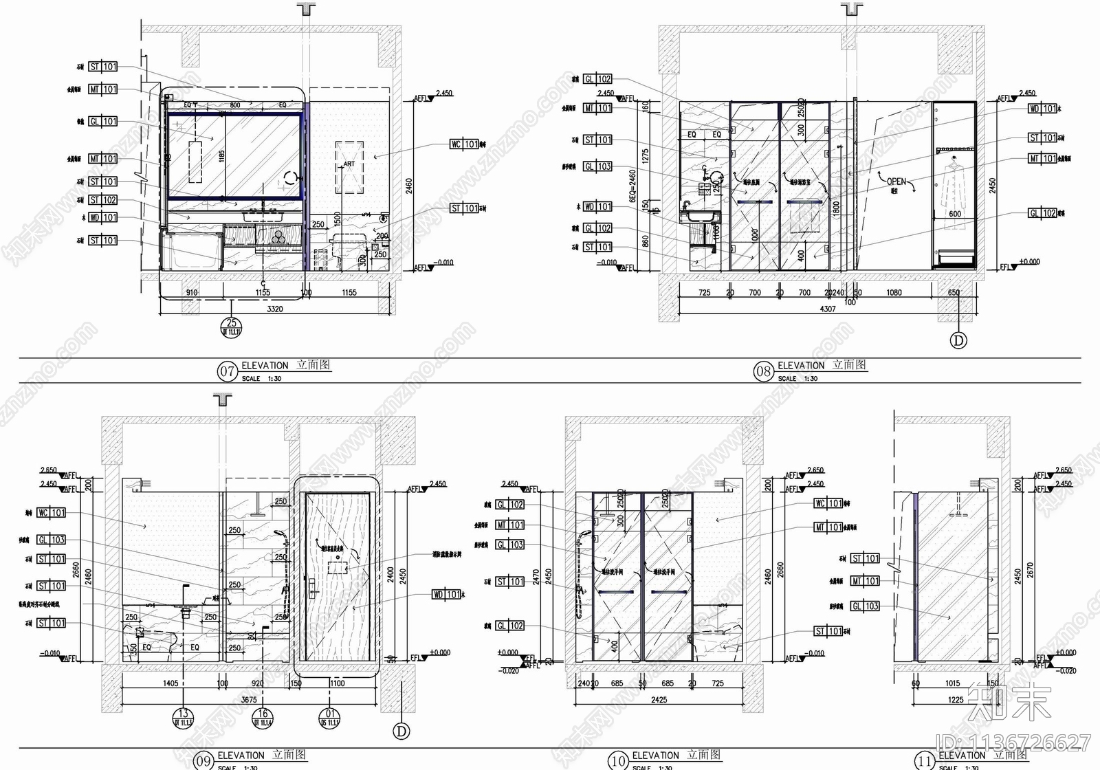 希尔顿酒店标准大床房室内施工图下载【ID:1136726627】