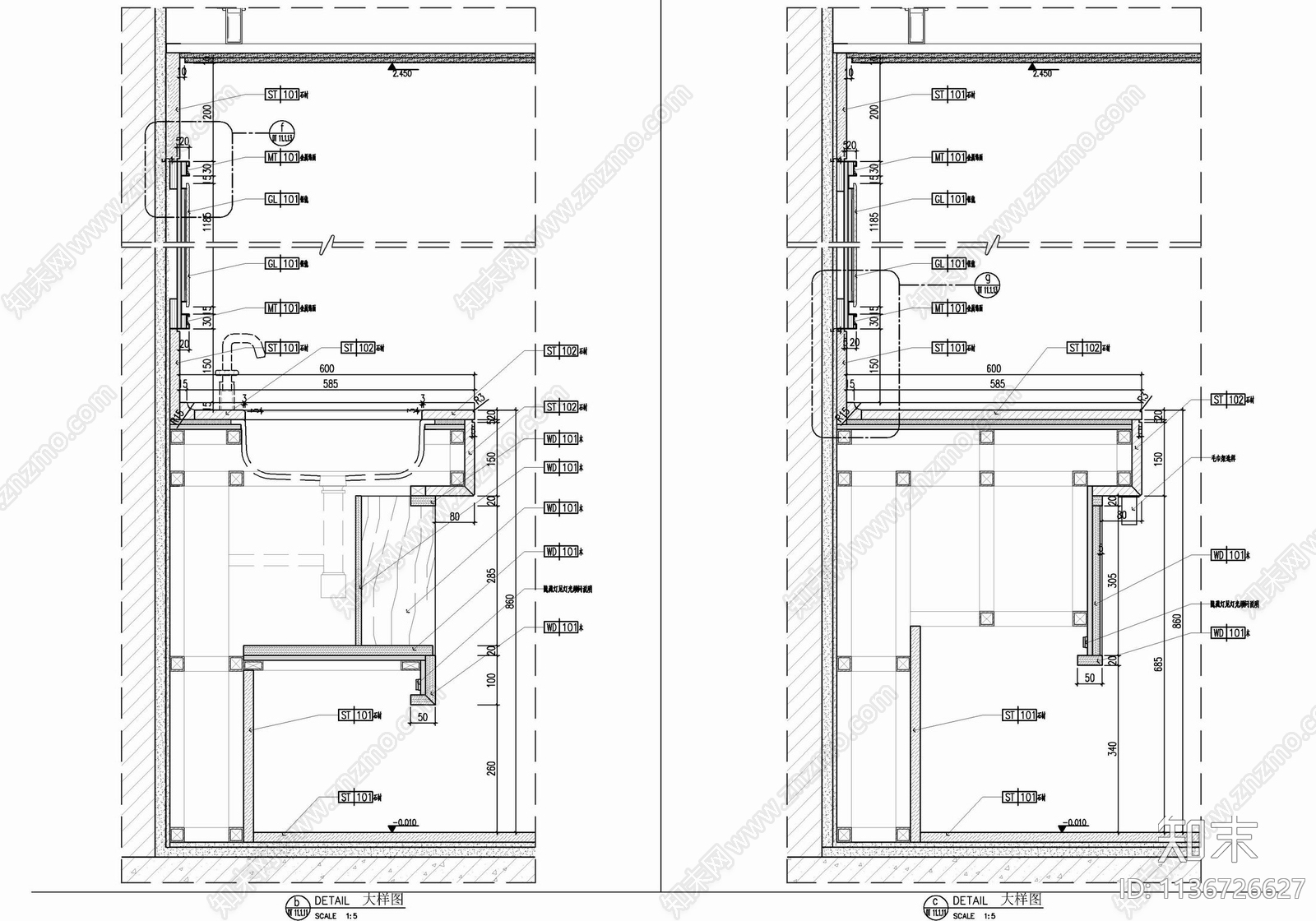 希尔顿酒店标准大床房室内施工图下载【ID:1136726627】