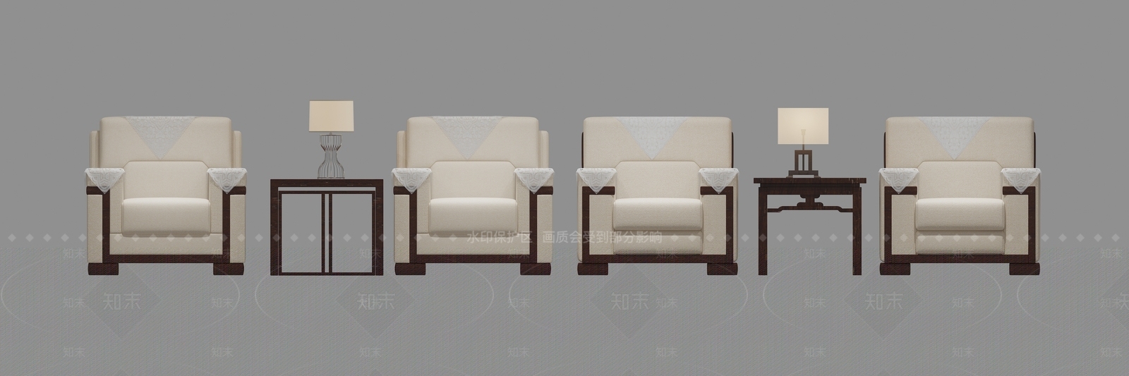 现代接待室单人沙发组合3D模型下载【ID:1136726902】