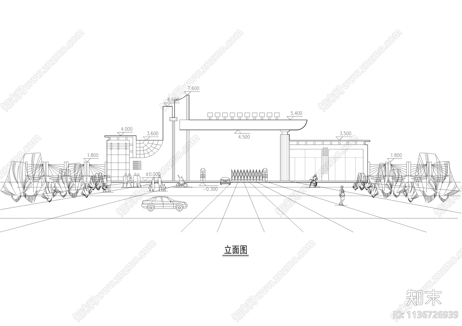 某学校大门建筑cad施工图下载【ID:1136726939】