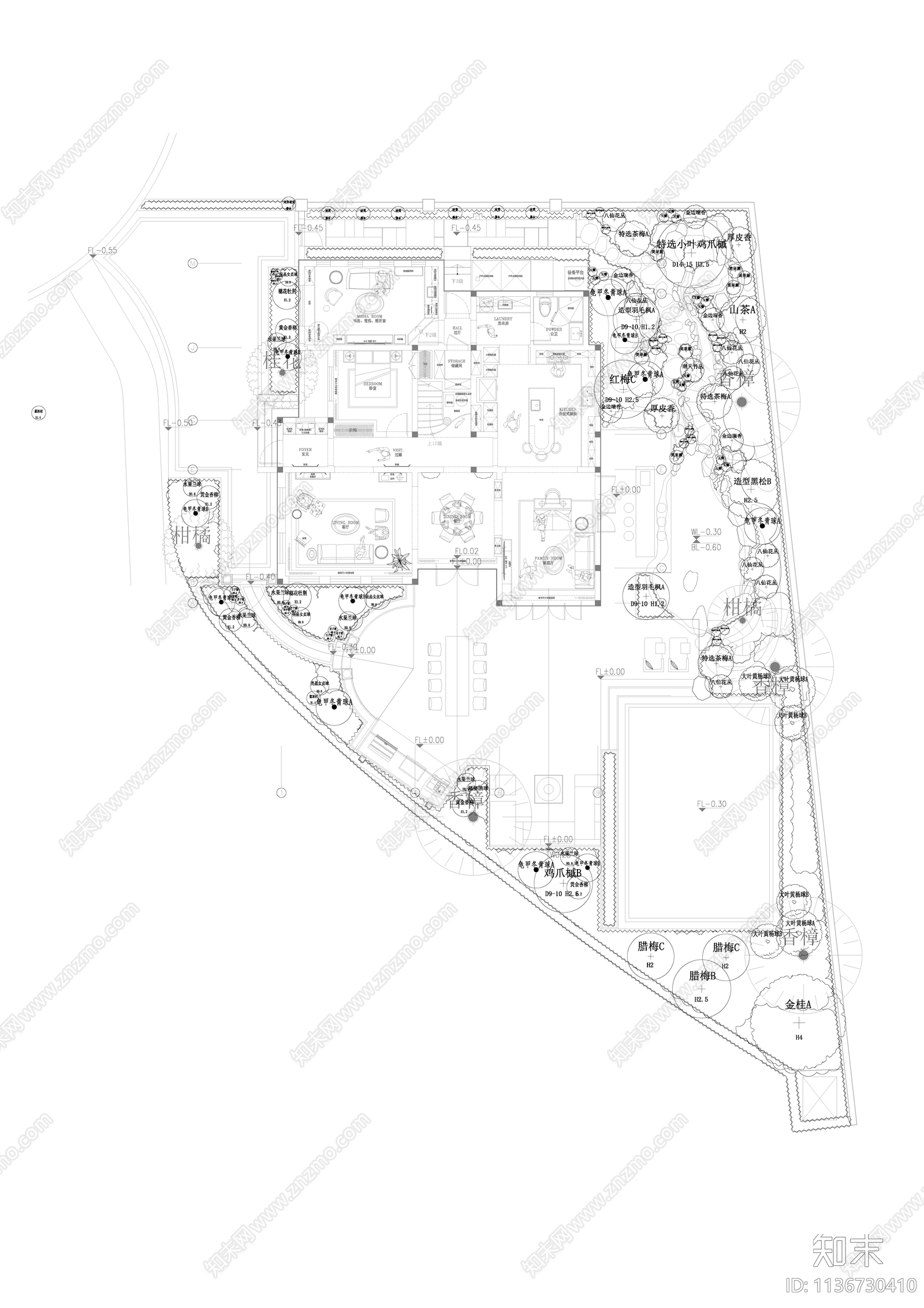 庭院花境绿化平面图施工图下载【ID:1136730410】