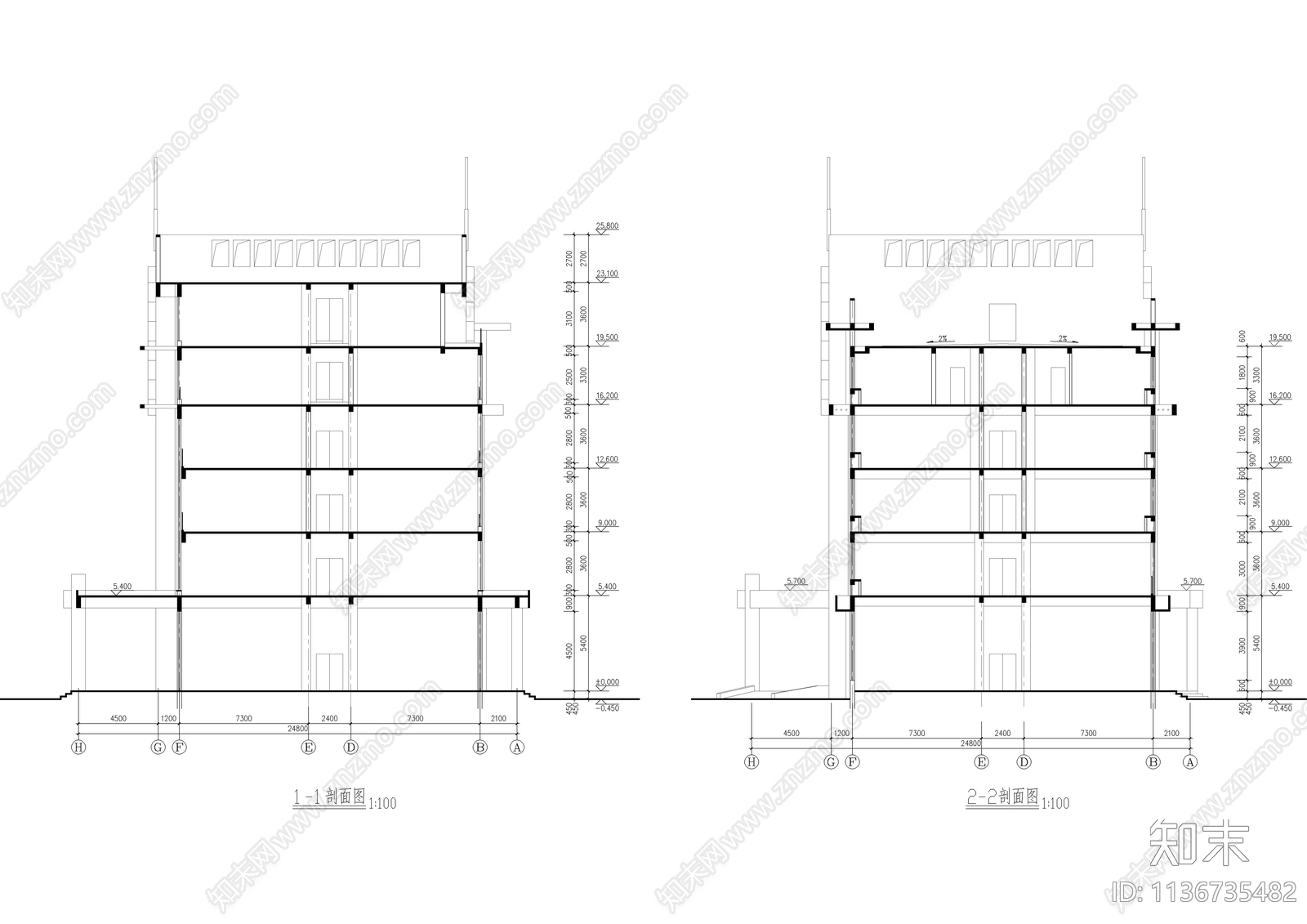 某公司六层办公楼建筑cad施工图下载【ID:1136735482】