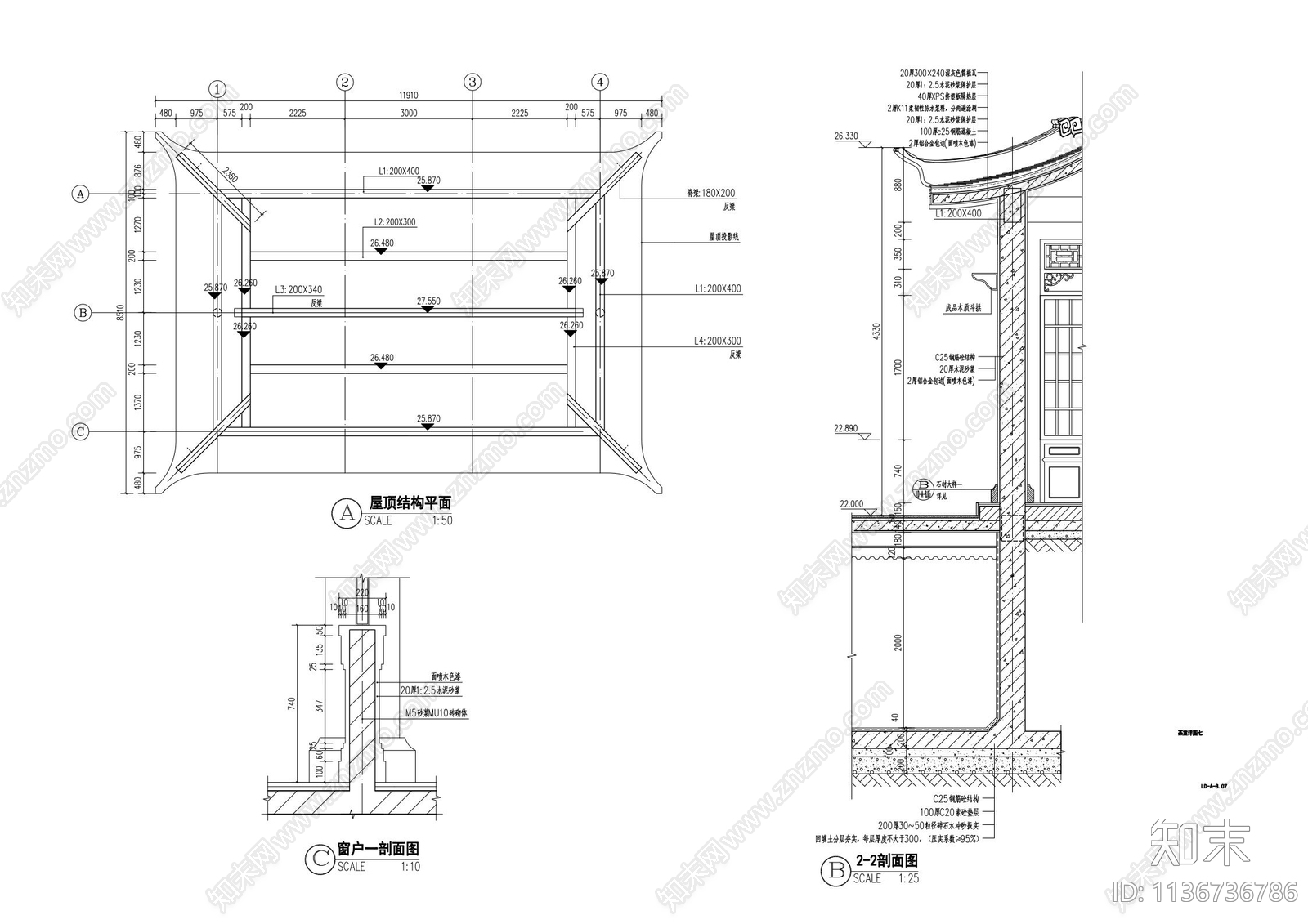 仿古建茶室建筑cad施工图下载【ID:1136736786】