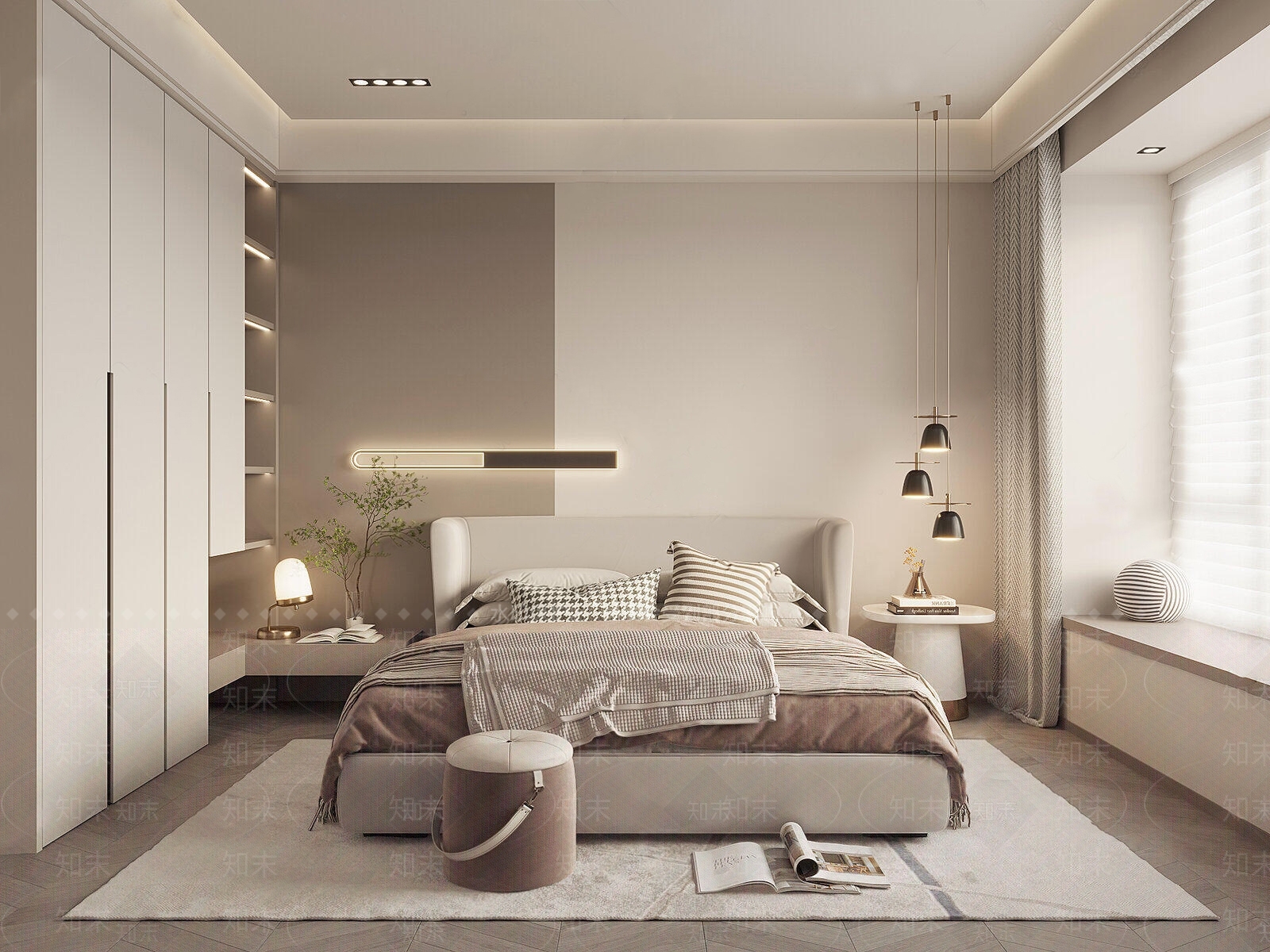 现代奶油风卧室3D模型下载【ID:1136762723】