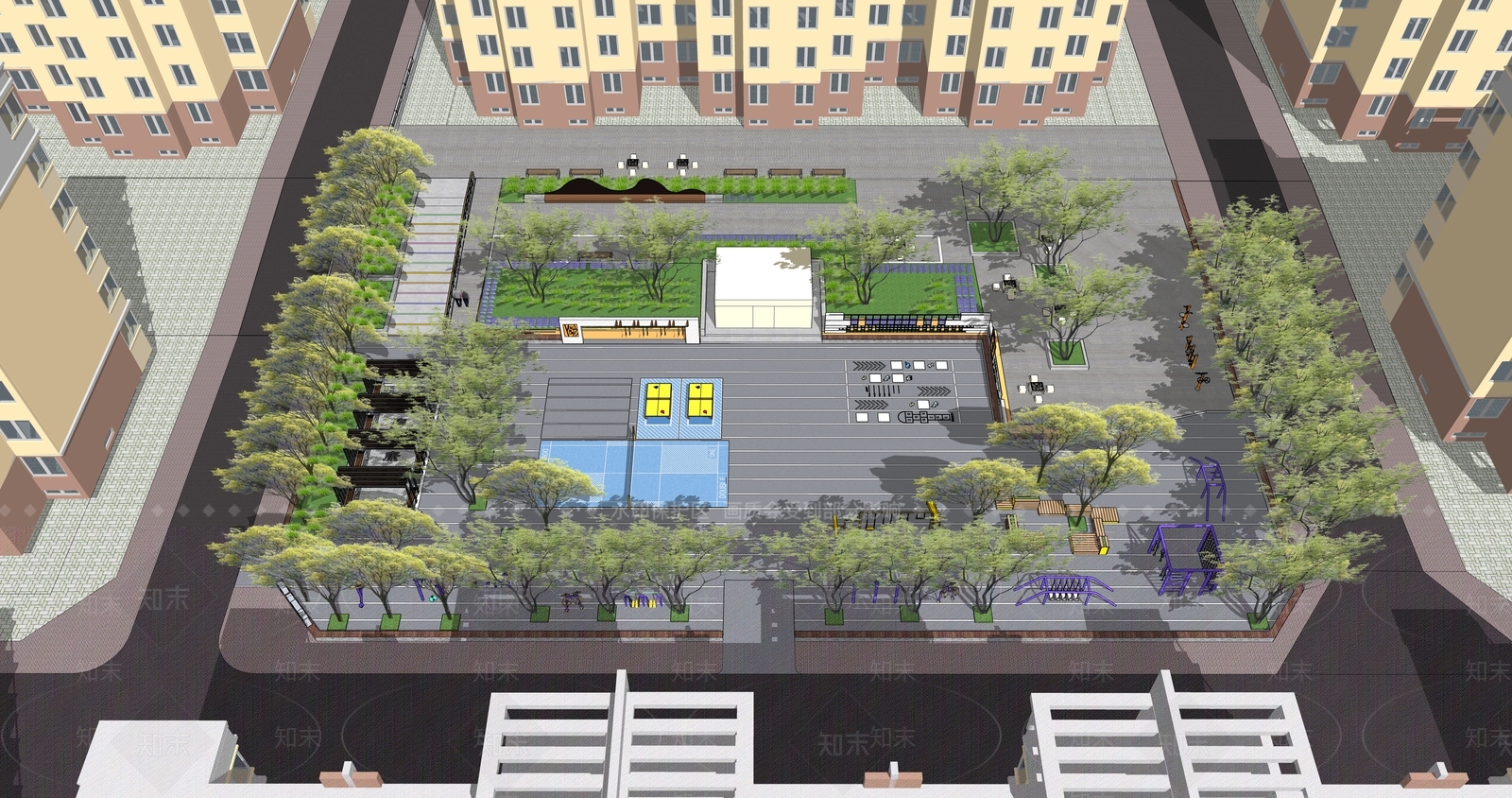 现代小区景观SU模型下载【ID:1136738404】
