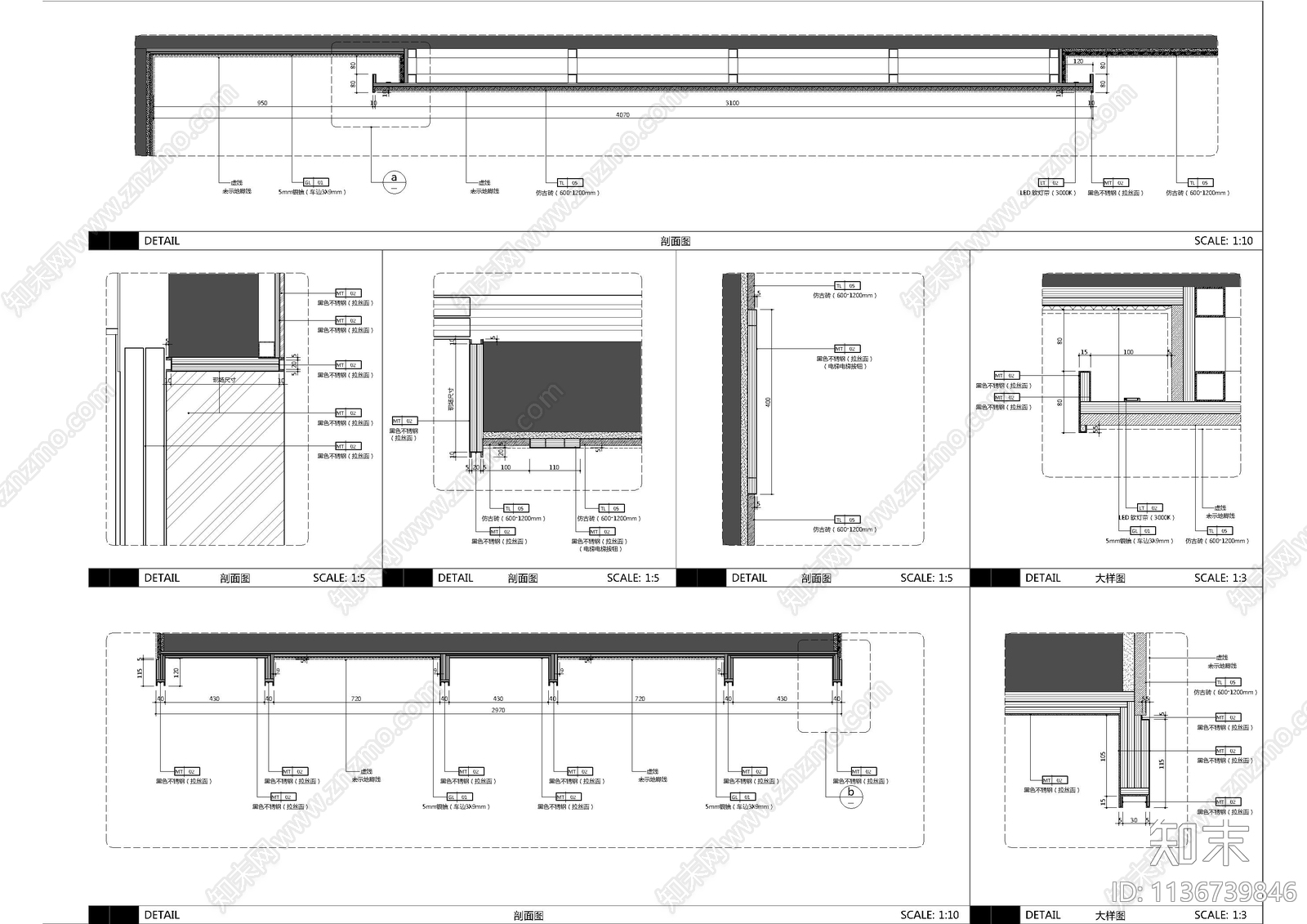 工装吧台柜体大样详图cad施工图下载【ID:1136739846】