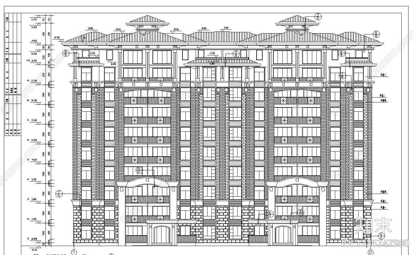 南郡明珠小高层住宅建筑cad施工图下载【ID:1136747900】