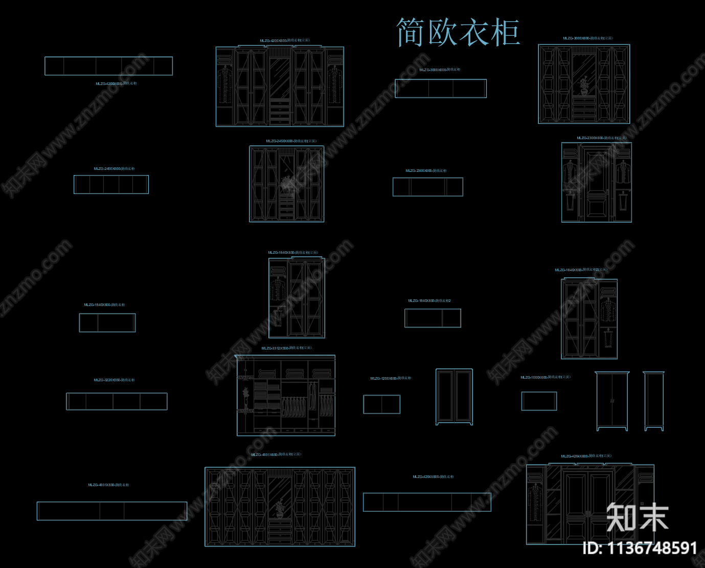 欧式衣柜cad施工图下载【ID:1136748591】