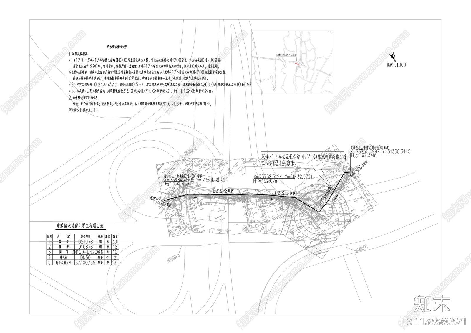 主城区老旧供水管网改造三期工程cad施工图下载【ID:1136860521】