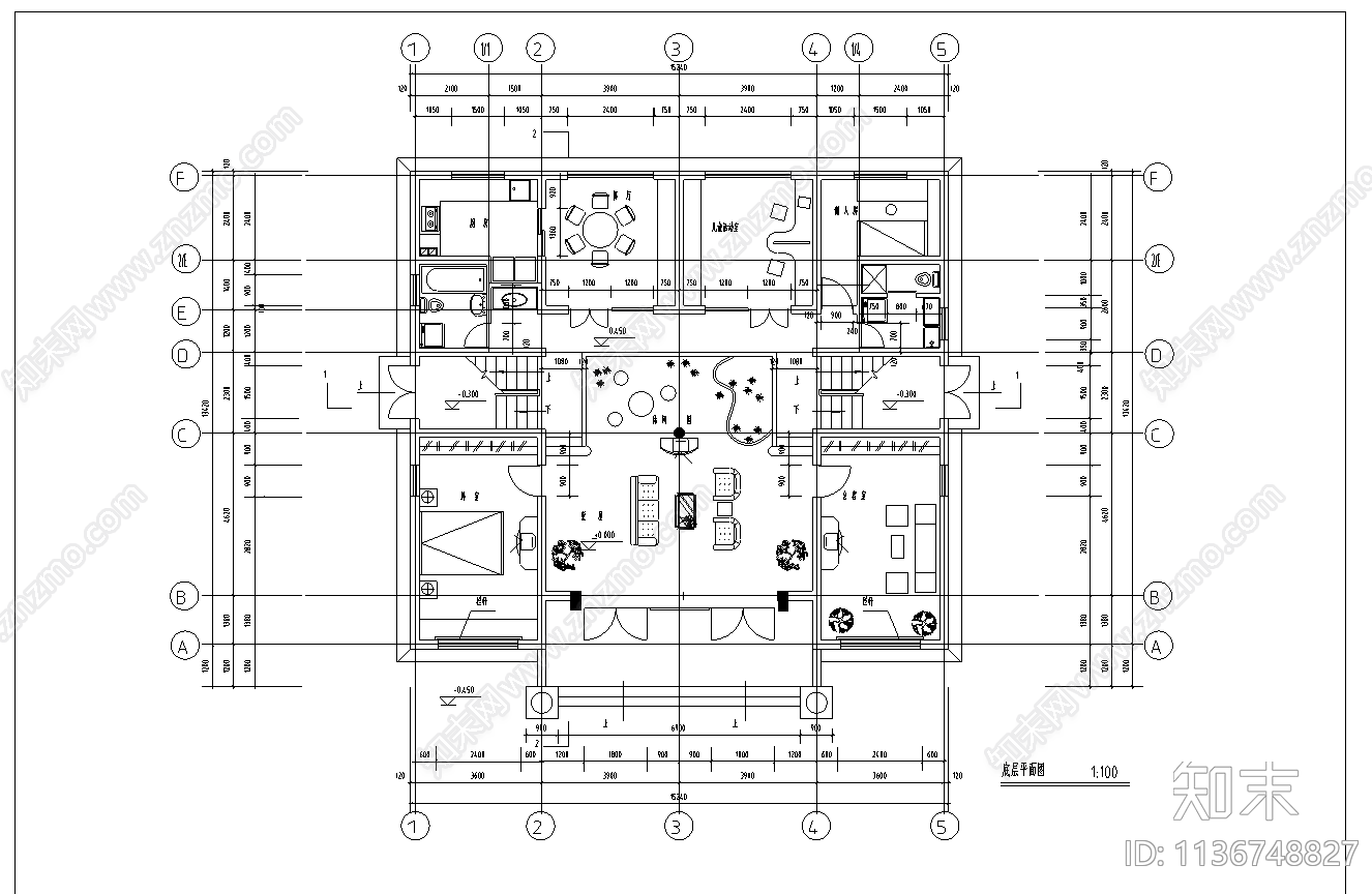 五层独立住宅建筑cad施工图下载【ID:1136748827】