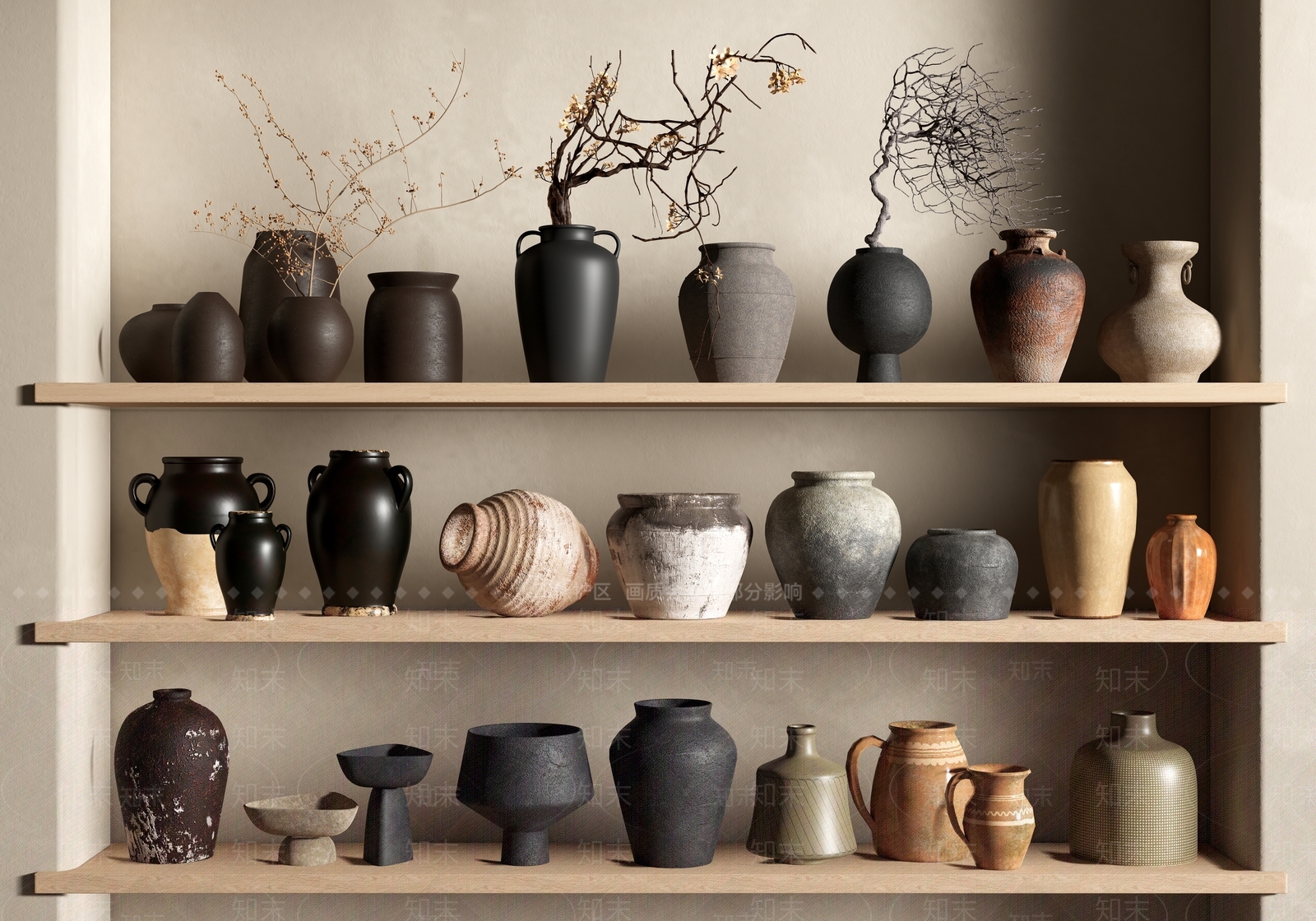 侘寂陶瓷器皿SU模型下载【ID:1136750795】