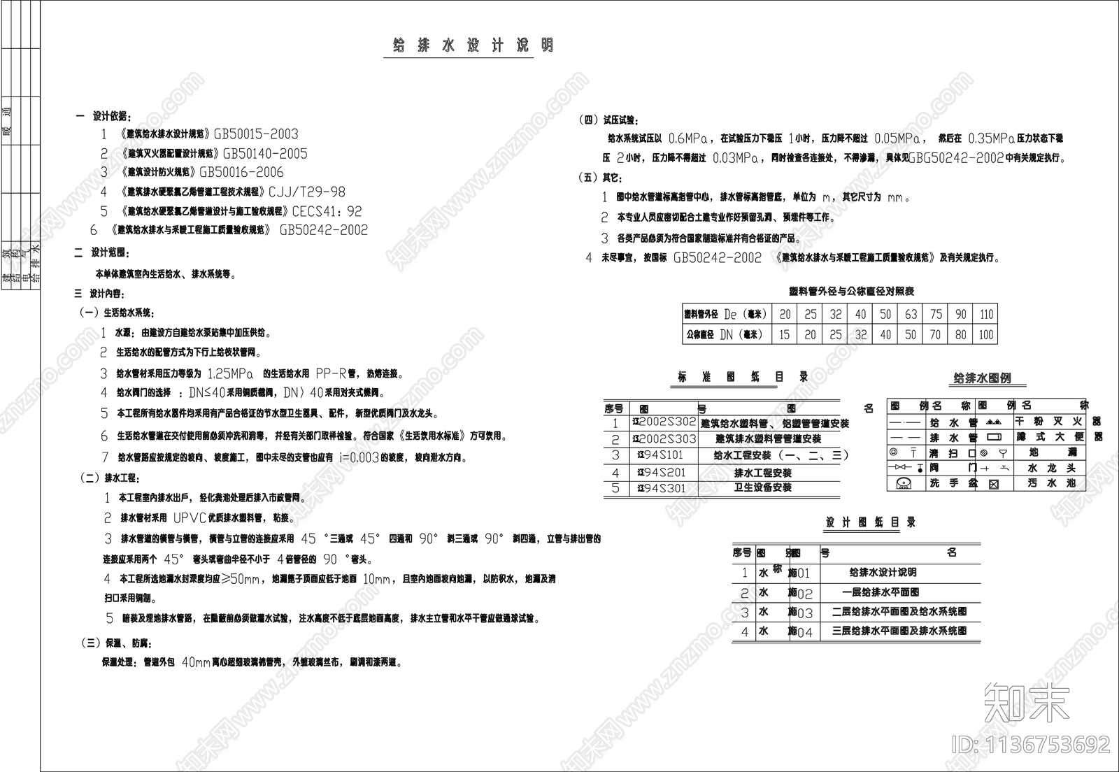 别墅给排水cad施工图下载【ID:1136753692】