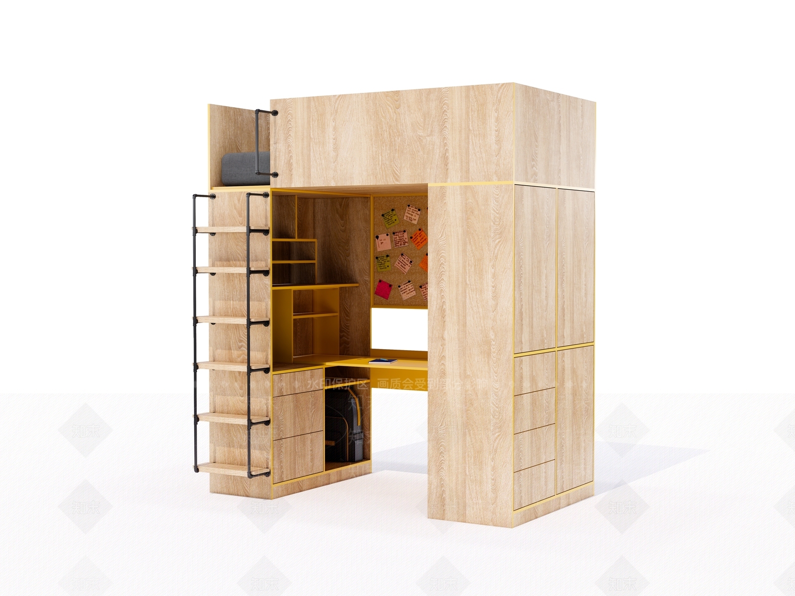 现代单人上床下桌SU模型下载【ID:1136755382】