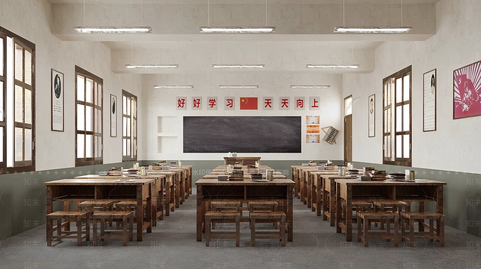 现代怀旧学校教室SU模型下载【ID:1136756242】