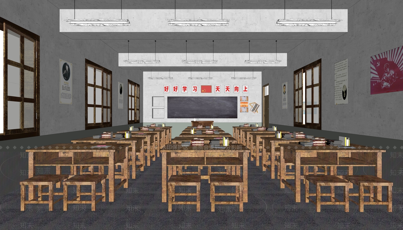 现代怀旧学校教室SU模型下载【ID:1136756242】